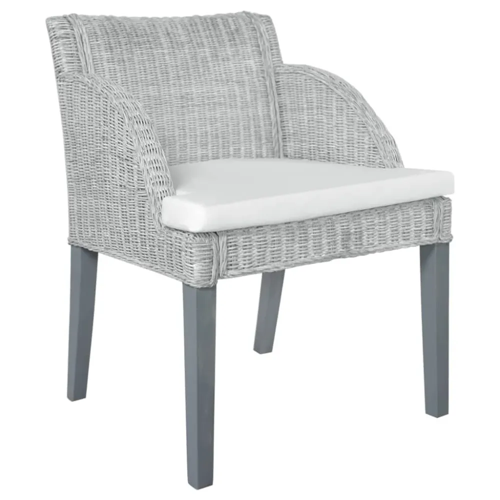 Sedia da Pranzo con Cuscino Grigio Rattan Naturale