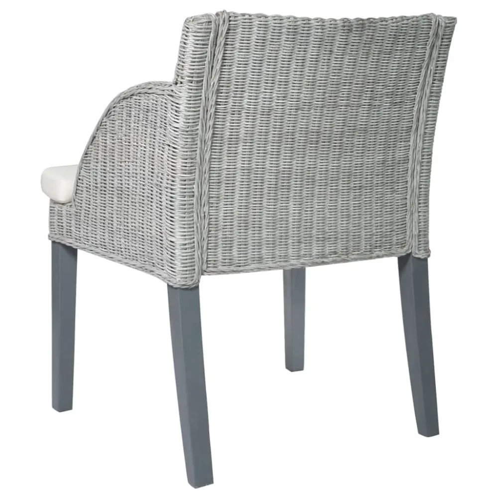 Sedia da Pranzo con Cuscino Grigio Rattan Naturale