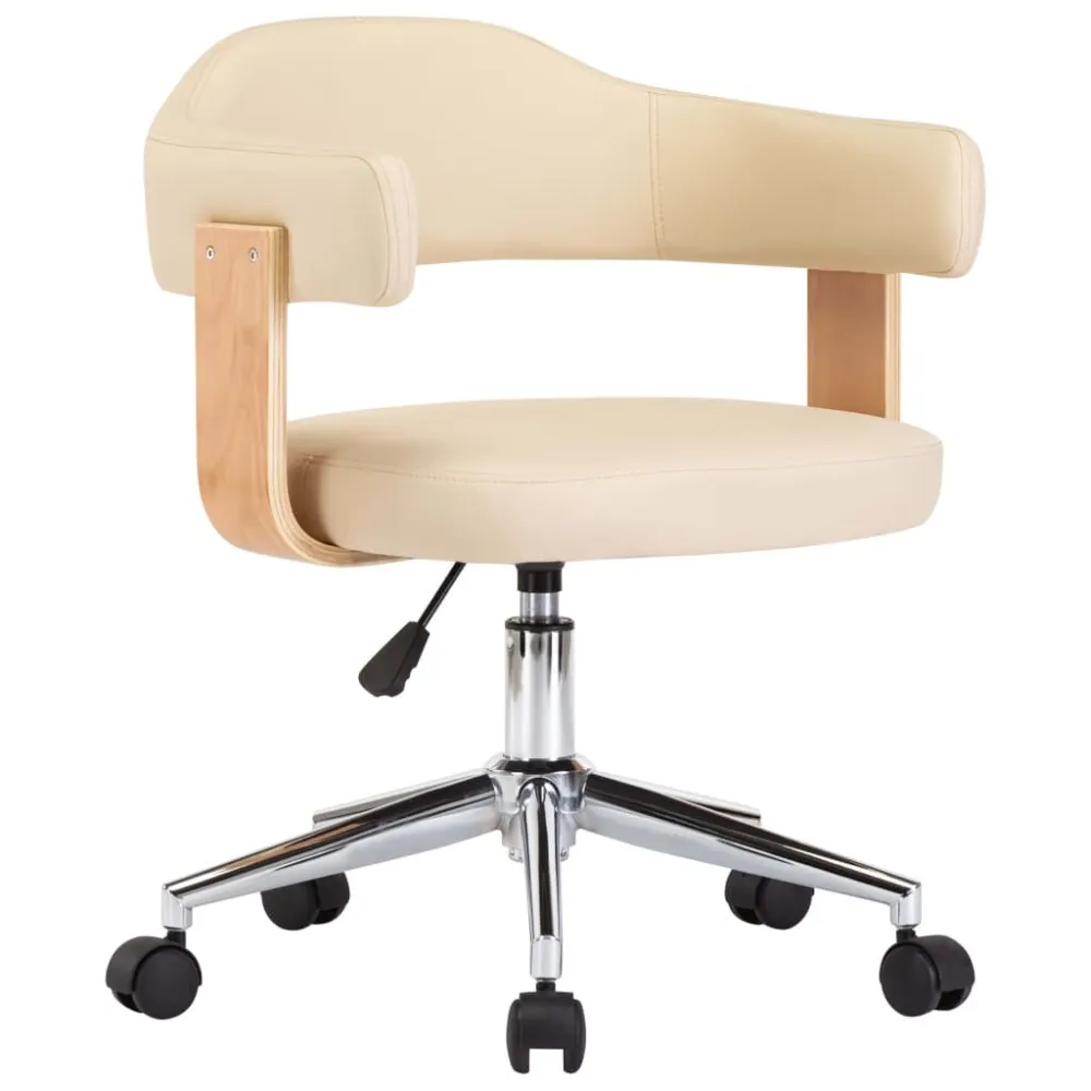 Sedia da Pranzo Girevole Crema Legno Curvato e Similpelle