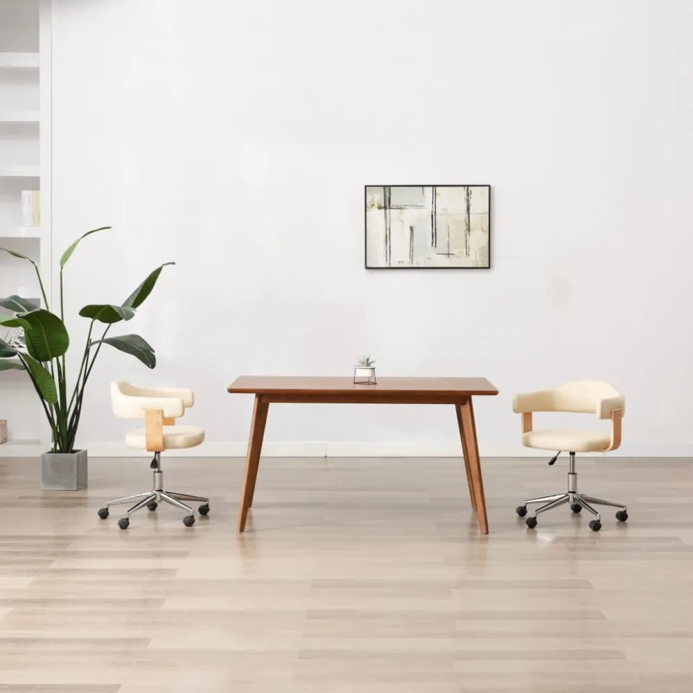 Sedia da Pranzo Girevole Crema Legno Curvato e Similpelle