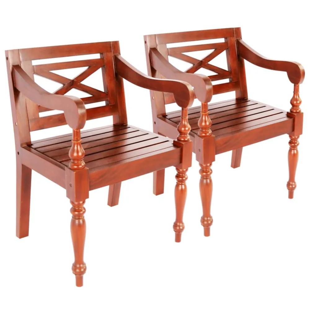 Sedie Batavia 2 pz Marrone Scuro Legno Massello di Mogano
