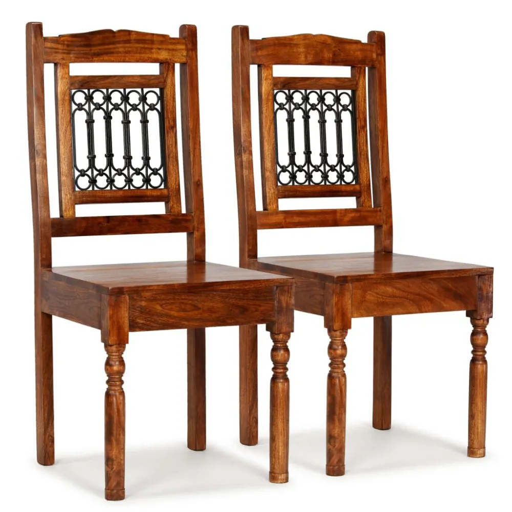 Sedie da Pranzo Classiche 2 pz Legno Massello Finitura Ambra