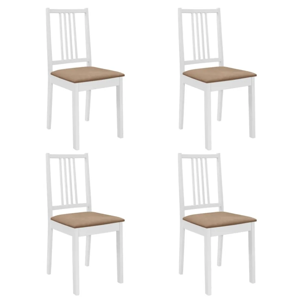 Sedie da Pranzo con Cuscini 4 pz Bianche Legno Massello
