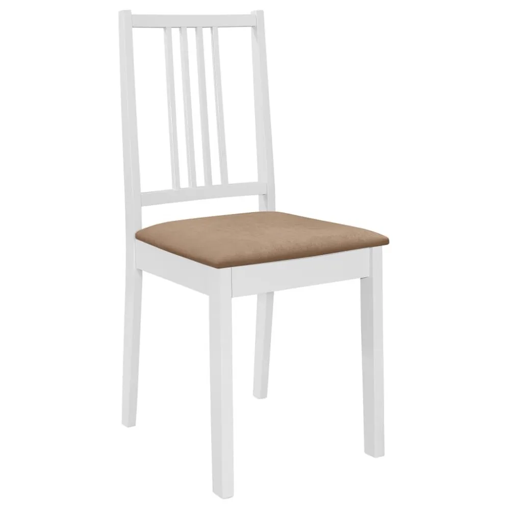 Sedie da Pranzo con Cuscini 4 pz Bianche Legno Massello