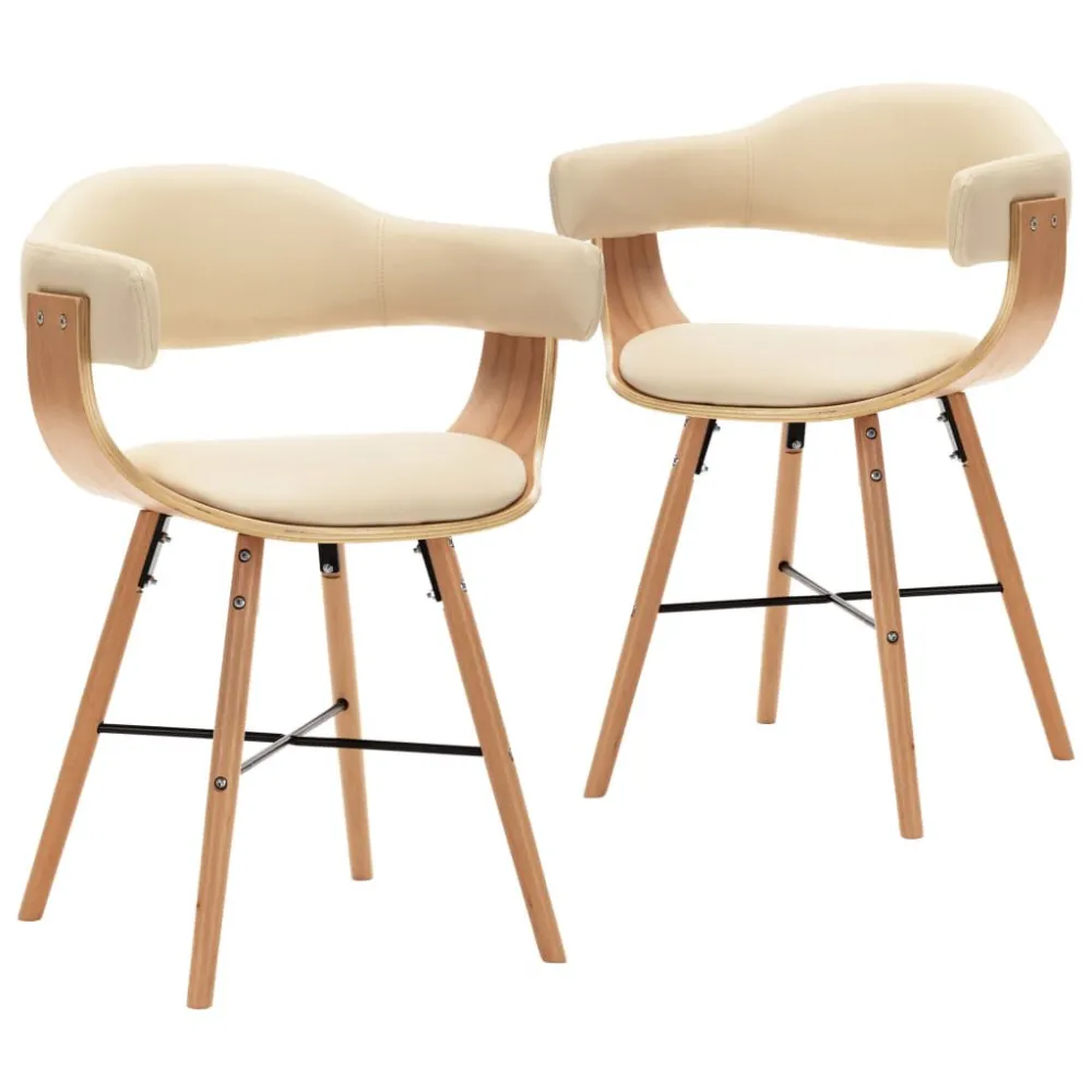 Sedie da Pranzo 2 pz Crema Similpelle e Legno Curvato
