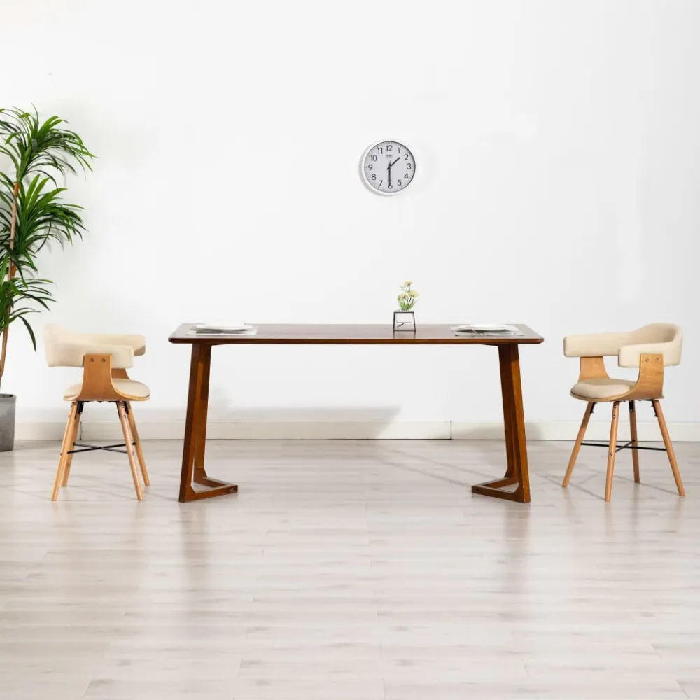 Sedie da Pranzo 2 pz Crema Similpelle e Legno Curvato