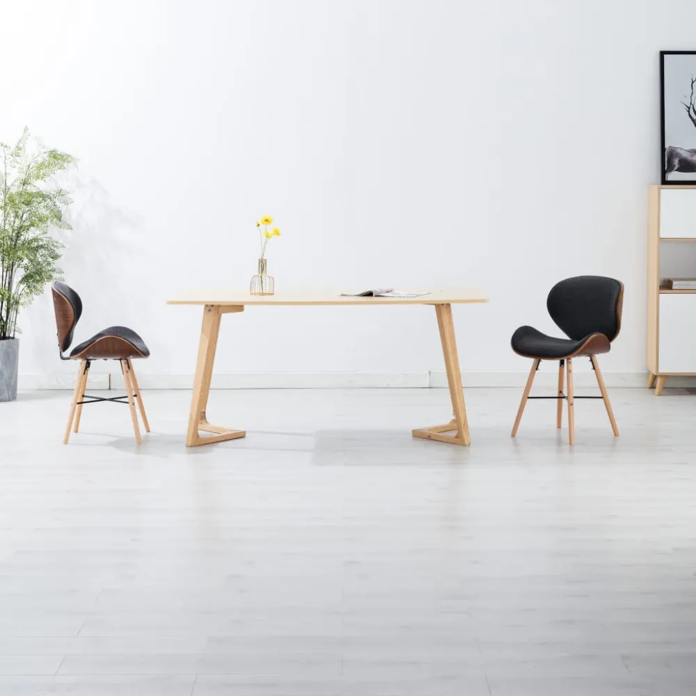 Sedie da Pranzo 2 pz Grigio Scuro Tessuto e Legno Curvato