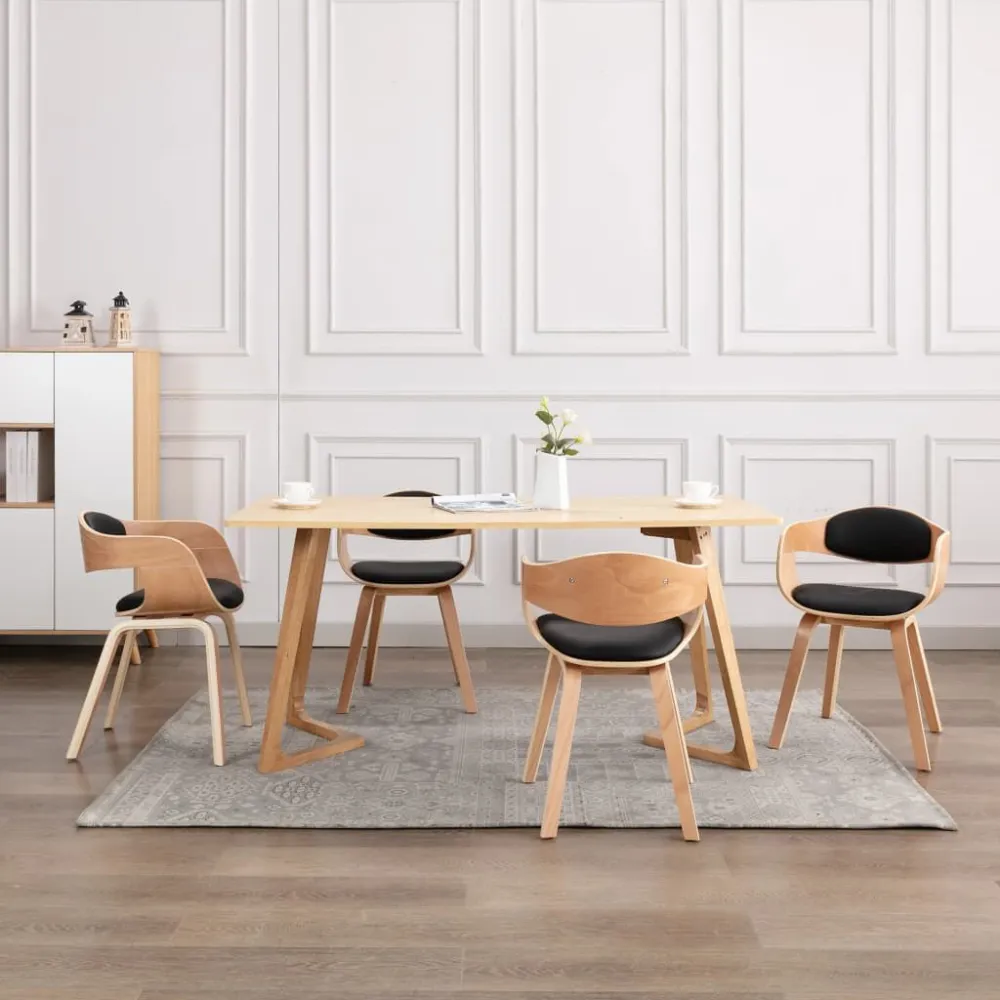 Sedie da Pranzo 4 pz Legno Curvato e Similpelle