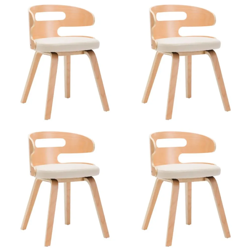 Sedie da Pranzo 4 pz Legno Curvato e Similpelle Crema