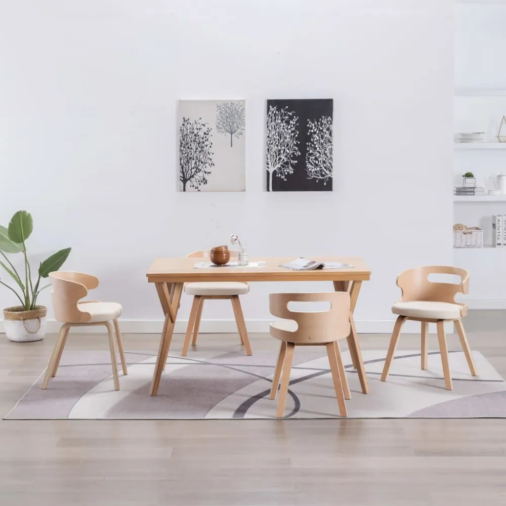Sedie da Pranzo 4 pz Legno Curvato e Similpelle Crema