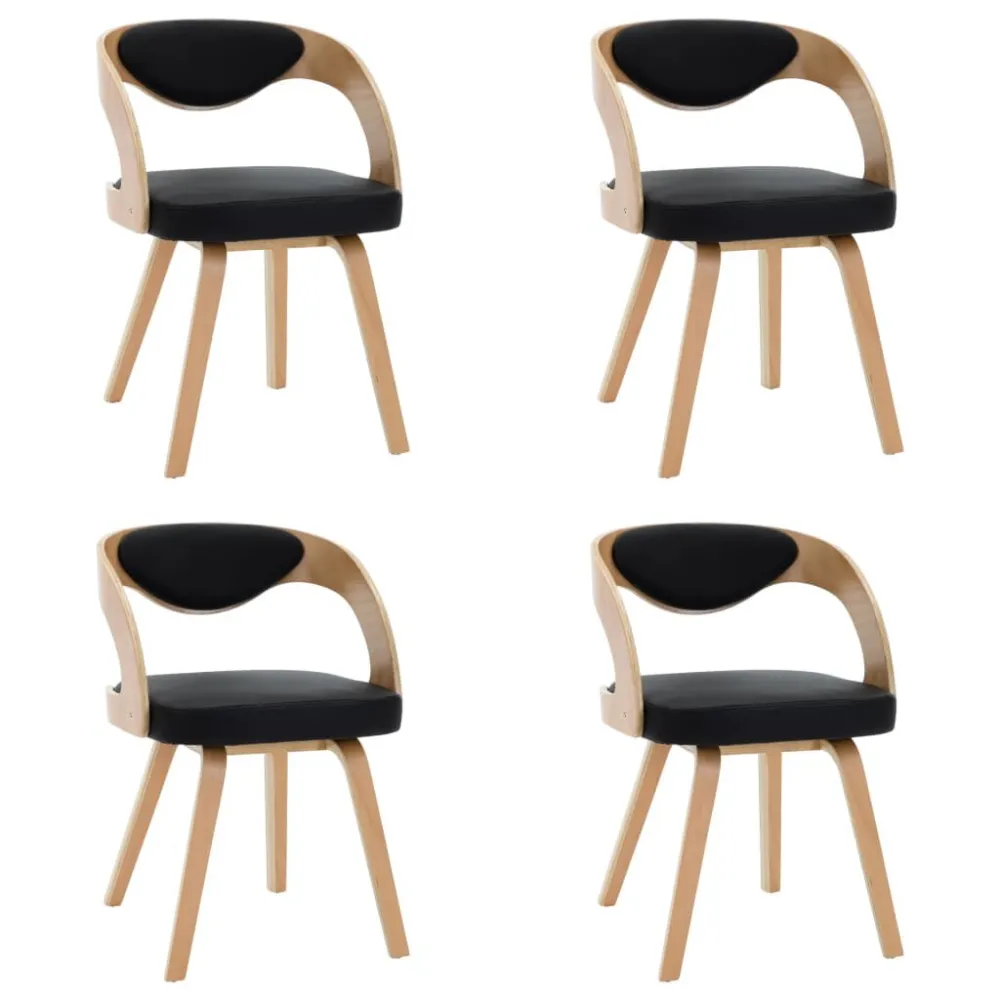 Sedie da Pranzo 4 pz Nere Legno Piegato e Similpelle