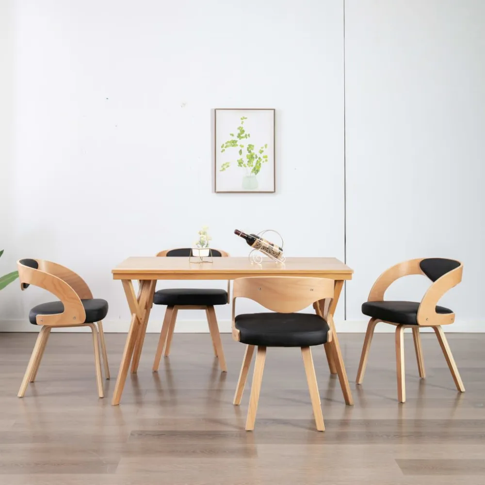 Sedie da Pranzo 4 pz Nere Legno Piegato e Similpelle