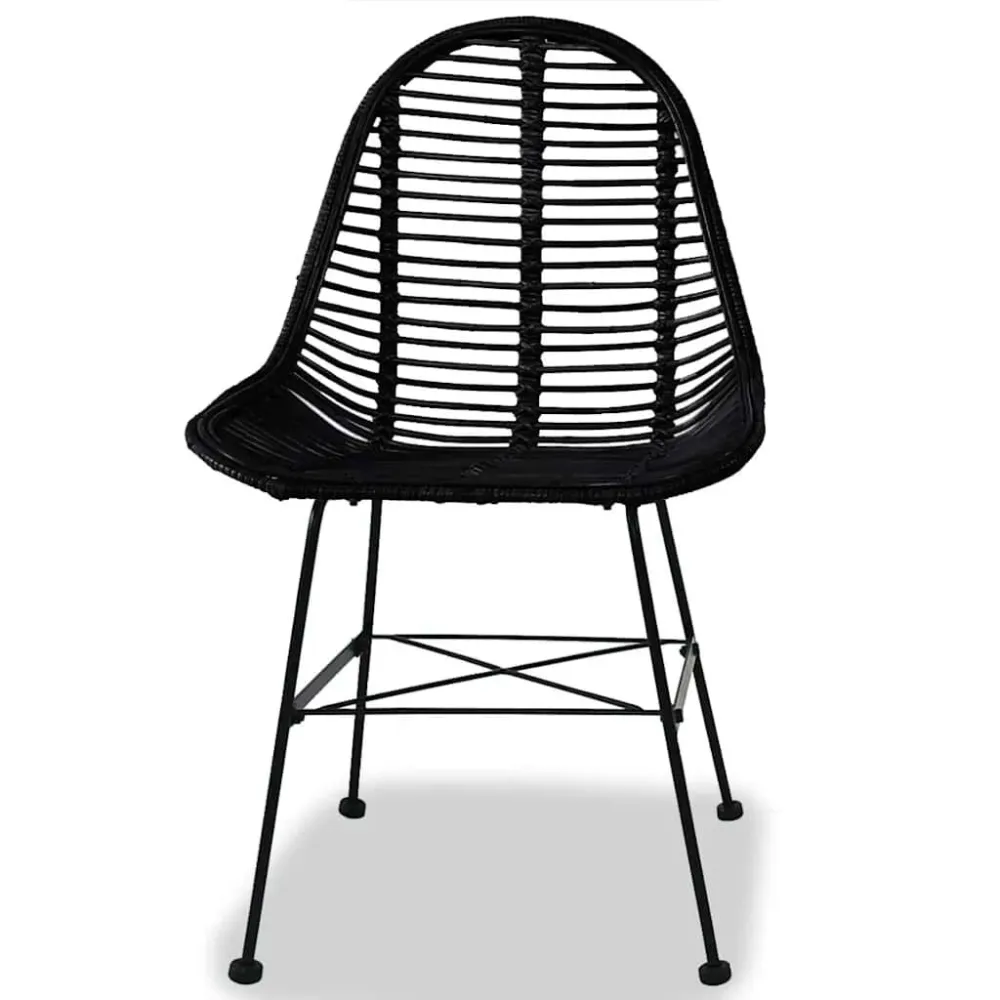 Sedie da Pranzo 2 pz Nere Rattan Naturale