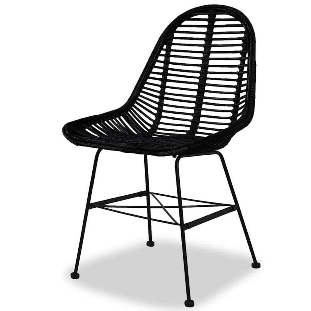 Sedie da Pranzo 2 pz Nere Rattan Naturale