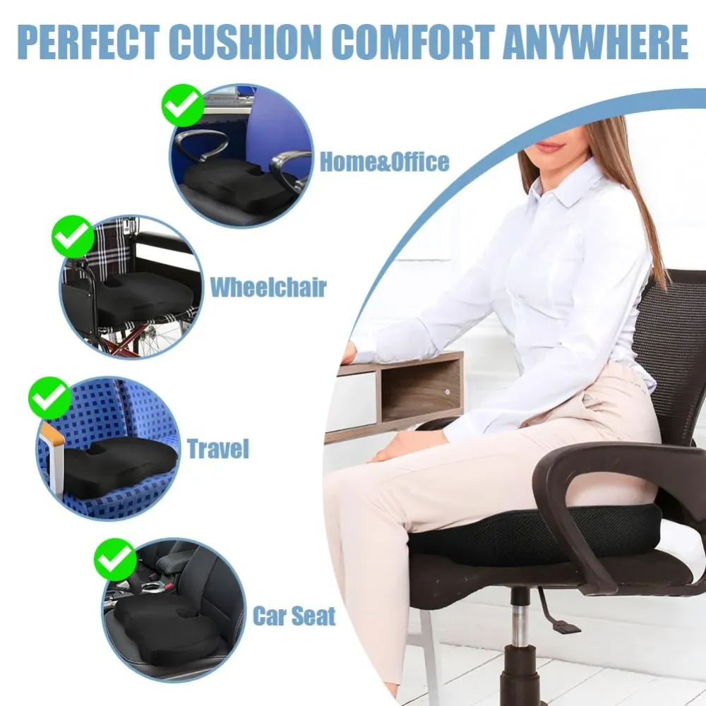 Ainiv Cuscino del Sedile Memory Foam, Cuscino del Coccige Antiscivolo Regolabile per Seggiolino Auto, Sedia da Ufficio o S...