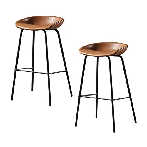 2x ( Modo Sedia Bar,Retrò Sgabello Da Banco,Stile Industriale Sgabello Barre,Metallo Sgabello Posteriore Alto,Pelle Caffet...