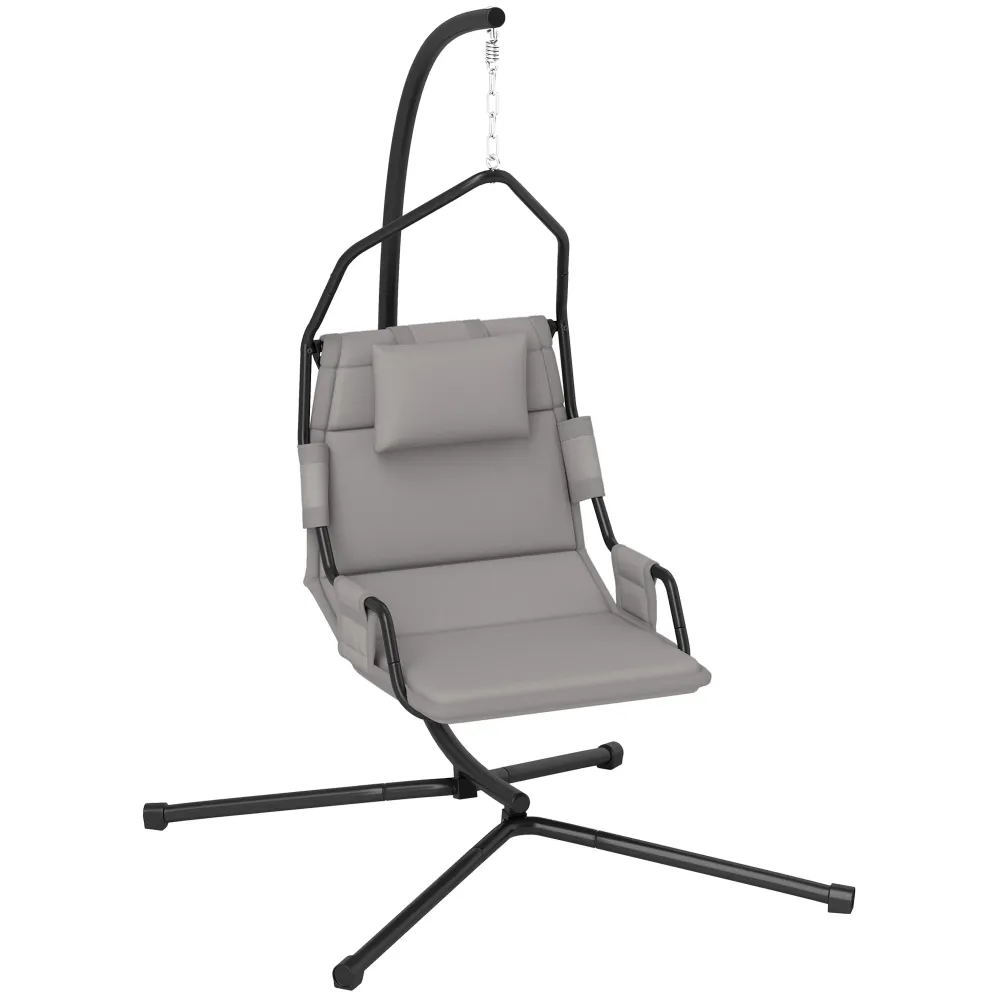 Amaca Dondolo 118x98x192 cm Imbottita con Cuscino Acciaio e Poliestere Grigio e Nero