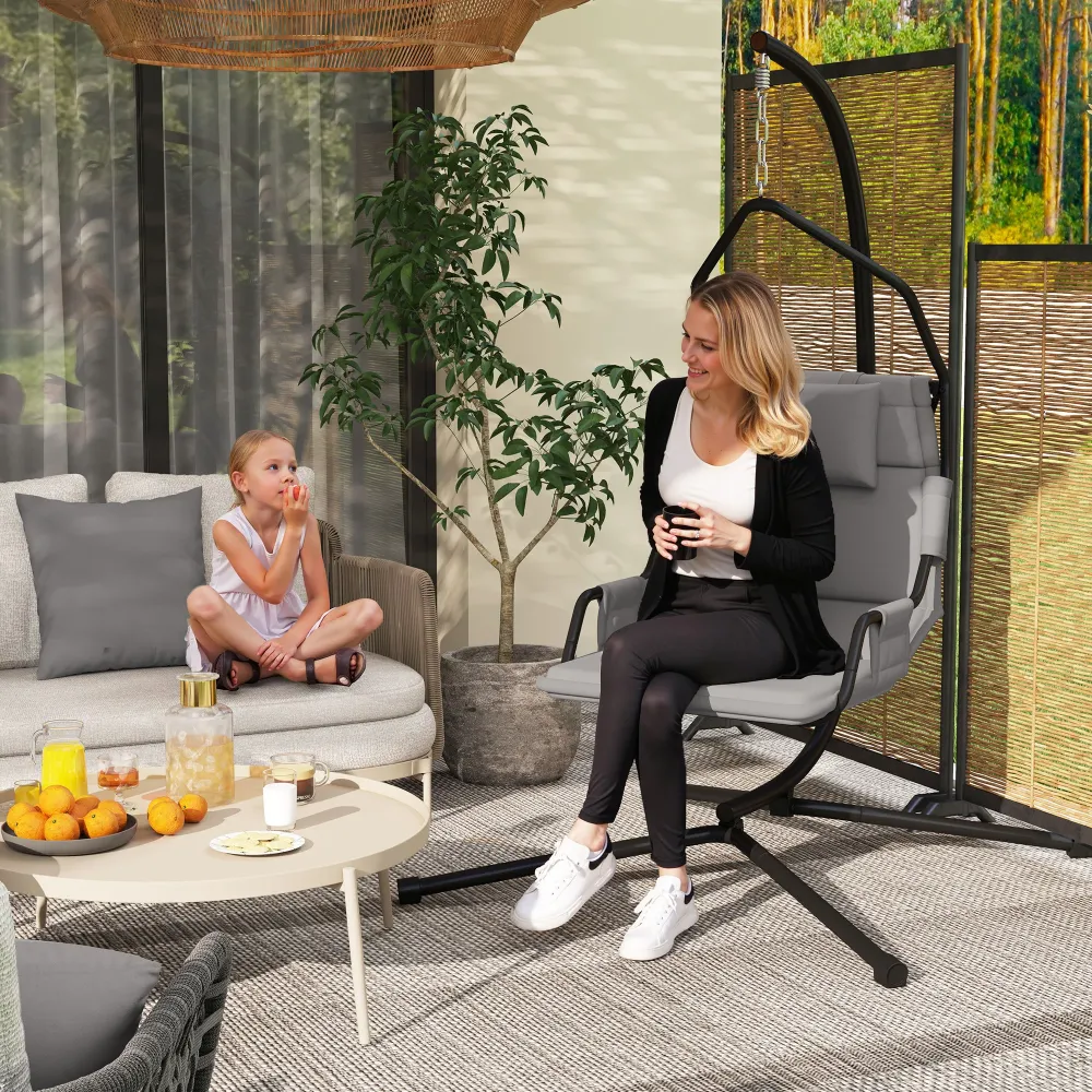 Amaca Dondolo 118x98x192 cm Imbottita con Cuscino Acciaio e Poliestere Grigio e Nero
