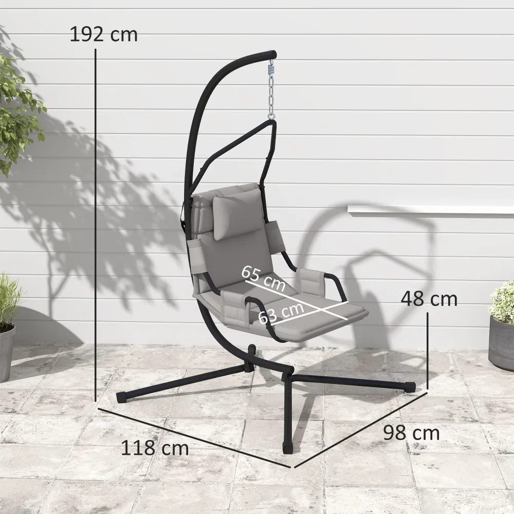 Amaca Dondolo 118x98x192 cm Imbottita con Cuscino Acciaio e Poliestere Grigio e Nero