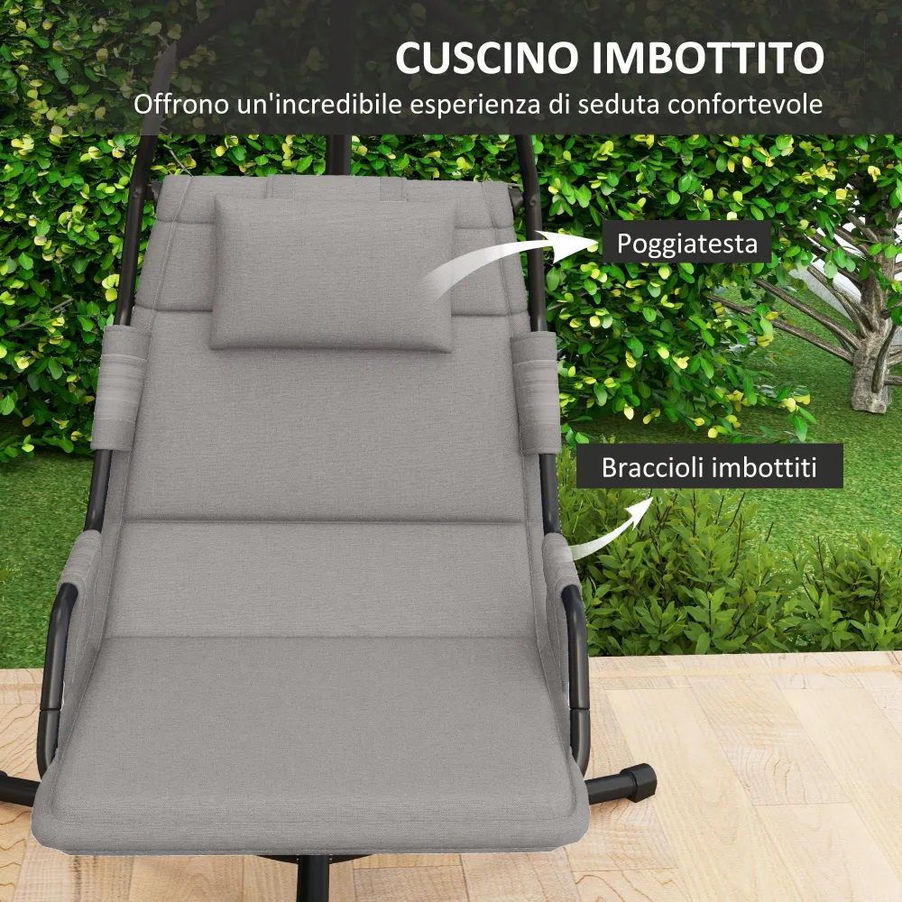 Amaca Dondolo 118x98x192 cm Imbottita con Cuscino Acciaio e Poliestere Grigio e Nero