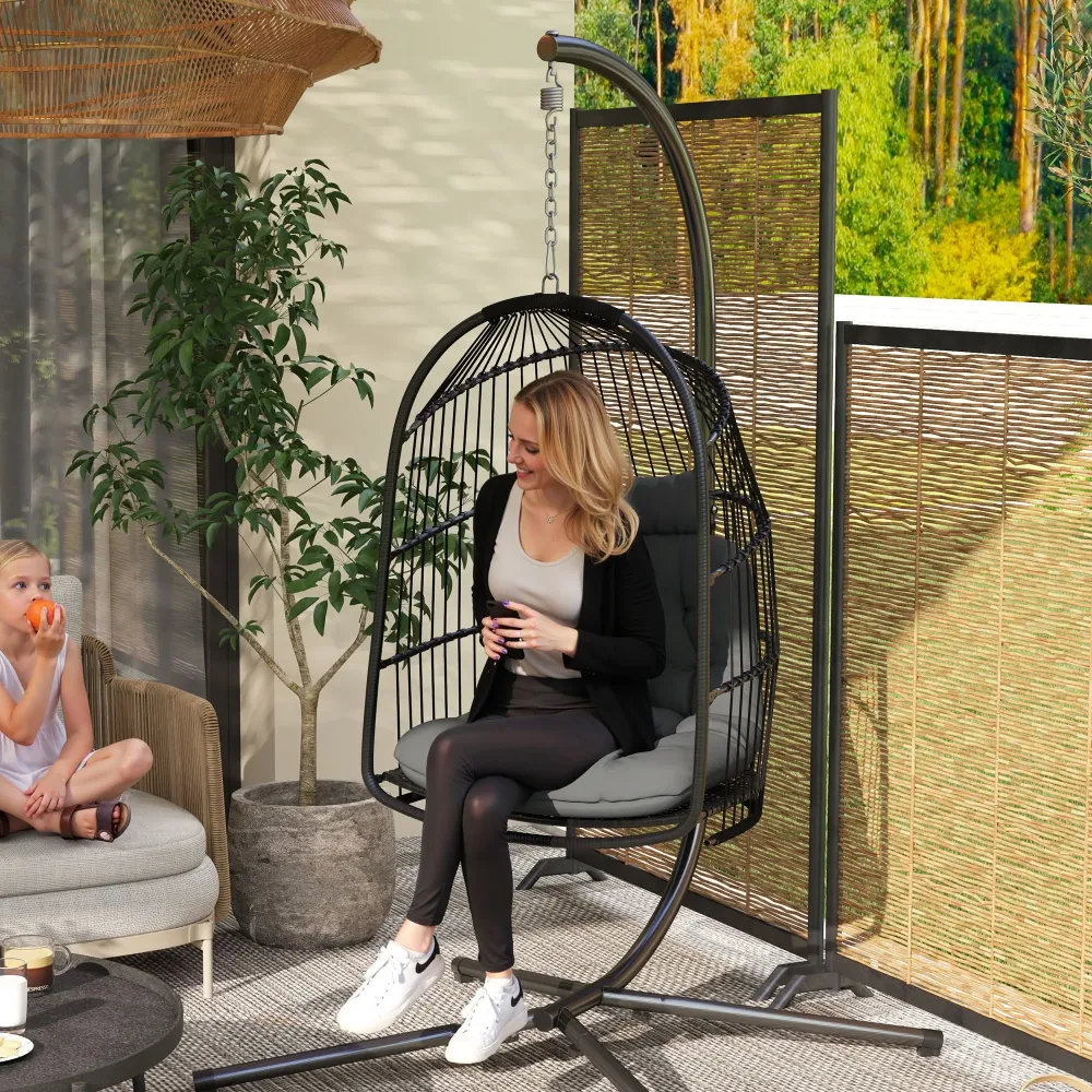 Amaca Poltrona Sospesa Dondolo Pieghevole 74x68x105A cm da Interno ed Esterno Grigio Scuro