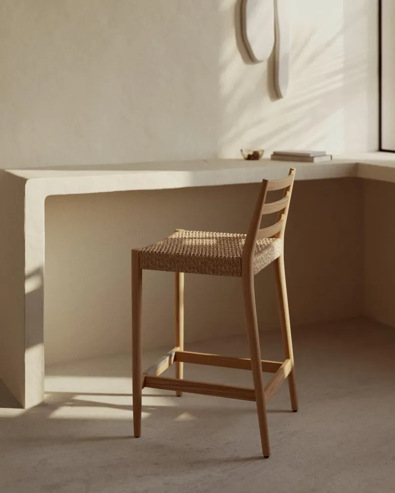 Analisi Finitura legno rovere solido sgabello tono naturale e corda del sedile 65 cm