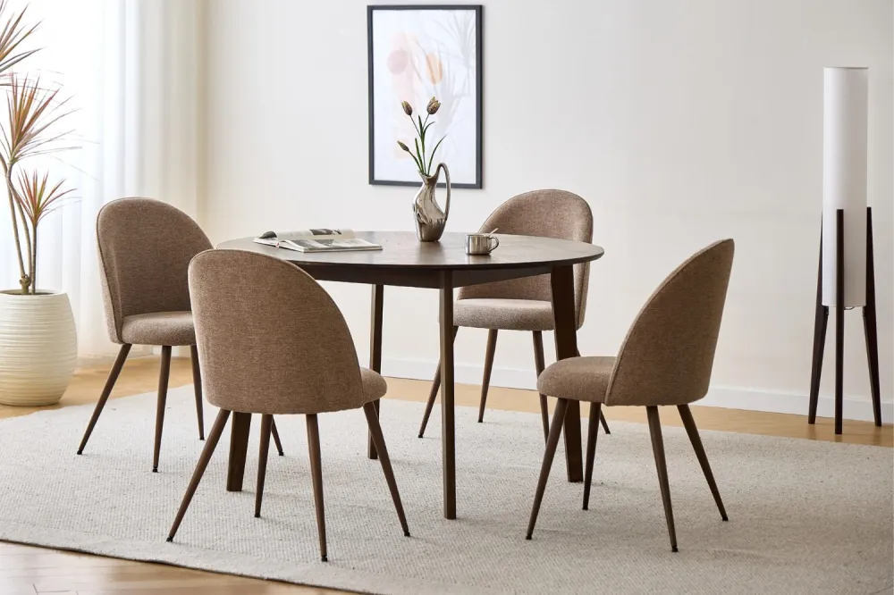 Annika Sedia da pranzo - tessuto sabbia con aspetto rovere fumé
