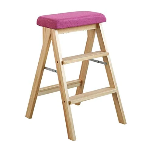 Sgabello legno massello Sgabello la casa Sgabello da cucina Sgabello pieghevole legno massello (Color : Rosered) Aoyo