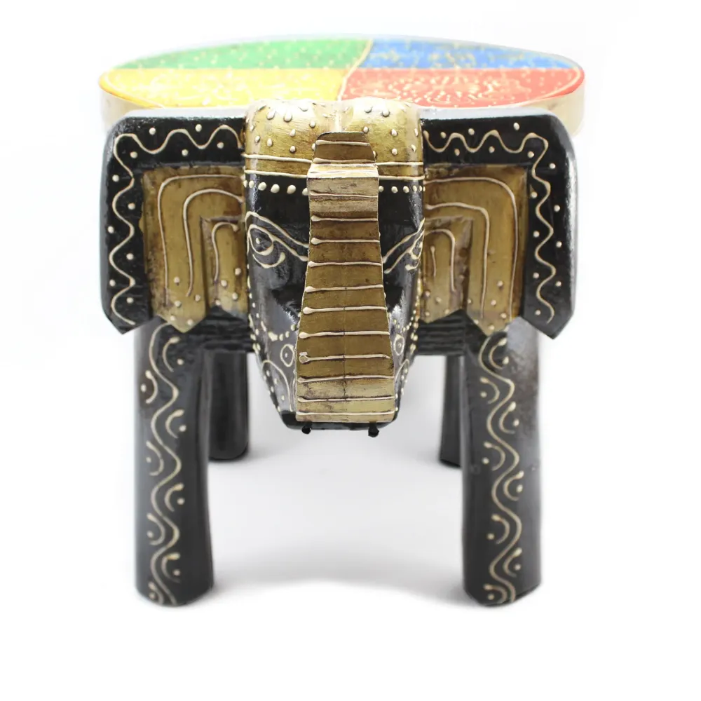Sgabello Elefante Legno Dipinto mano Nero Arogya Earth