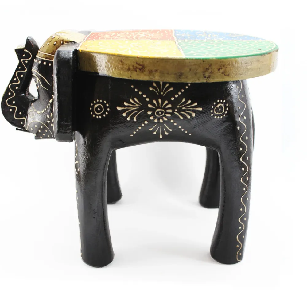 Sgabello Elefante Legno Dipinto mano Nero Arogya Earth