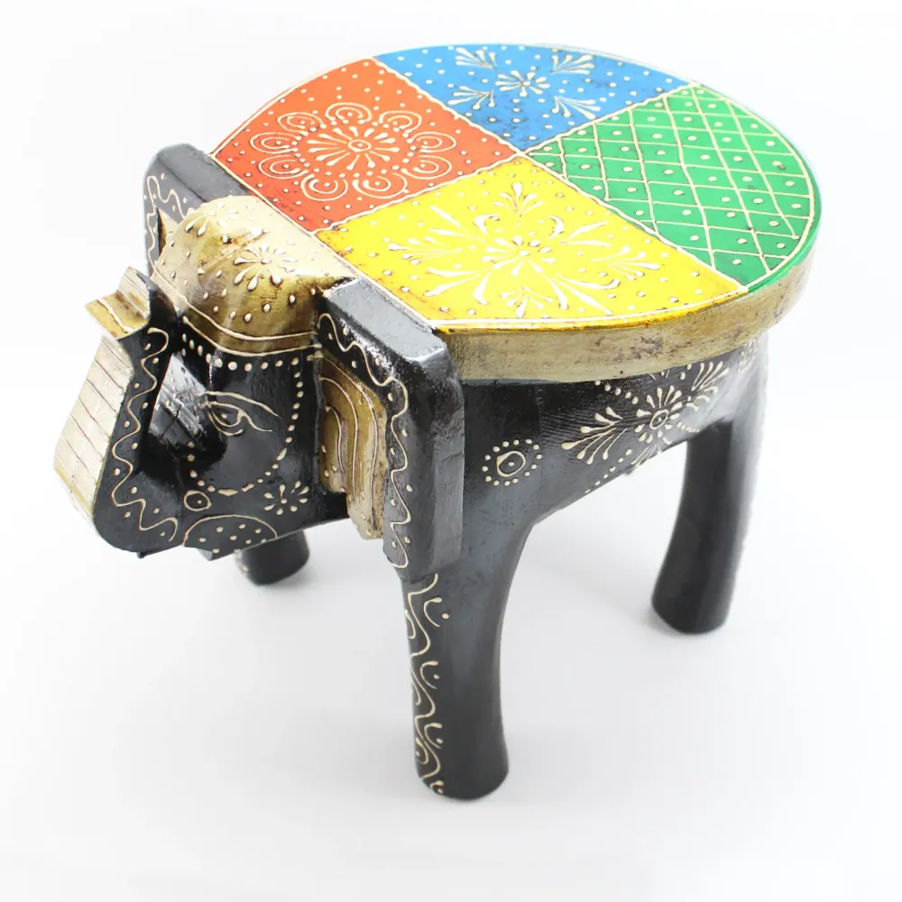 Sgabello Elefante Legno Dipinto mano Nero Arogya Earth