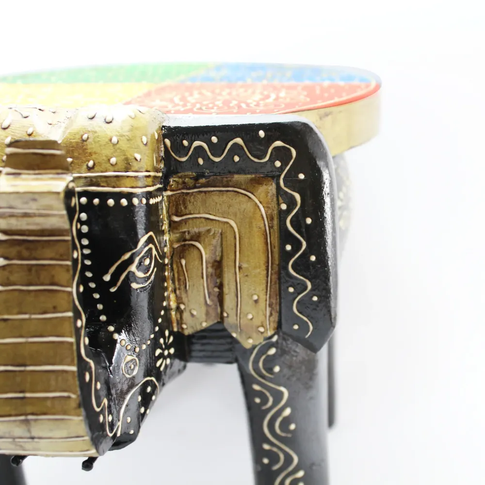 Sgabello Elefante Legno Dipinto mano Nero Arogya Earth
