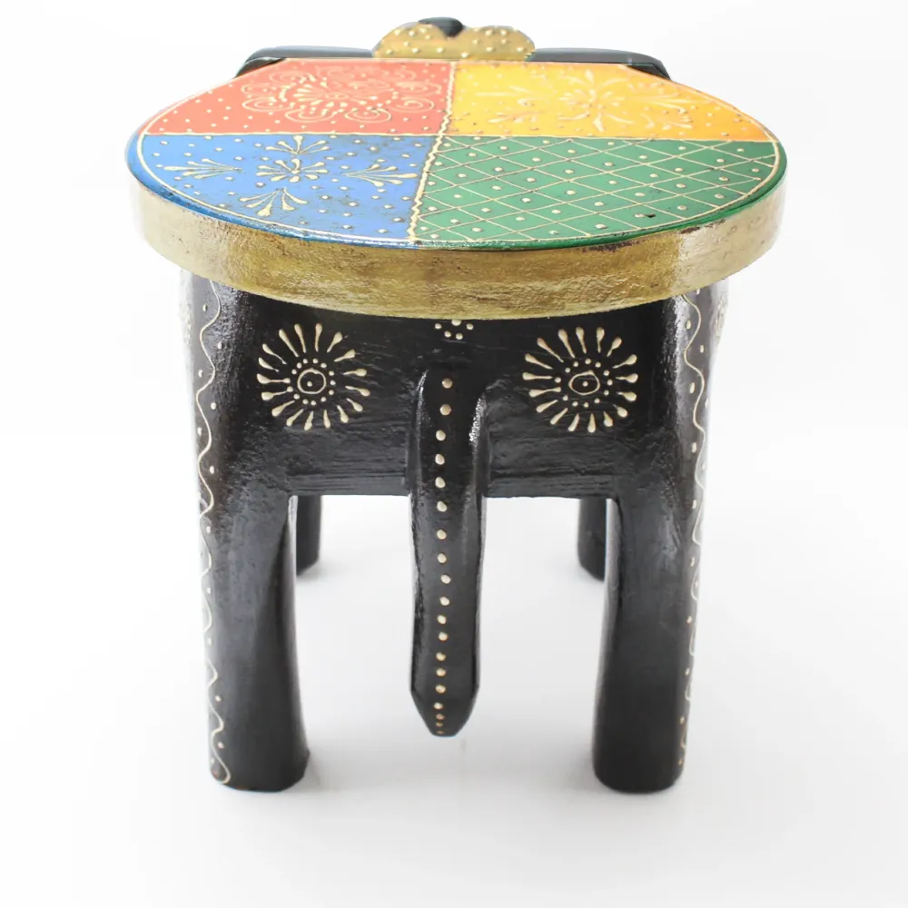 Sgabello Elefante Legno Dipinto mano Nero Arogya Earth