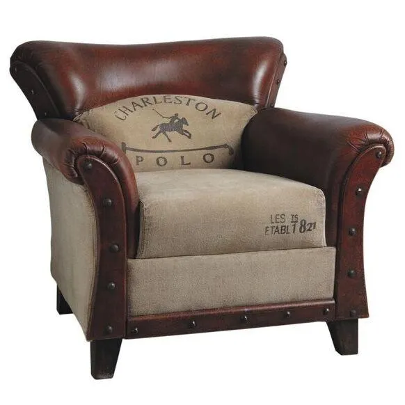 Poltrona cotone e pelle di bufalo-MFA2450C Aubry Gaspard