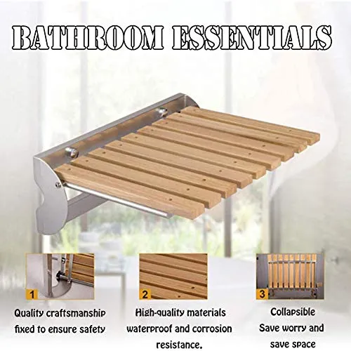 BAIHAO Sedile per Doccia Muro Sedile Pieghevole per Doccia Legno per Anziani WC Sgabello da Bagno Panca da Bagno per Anzia...