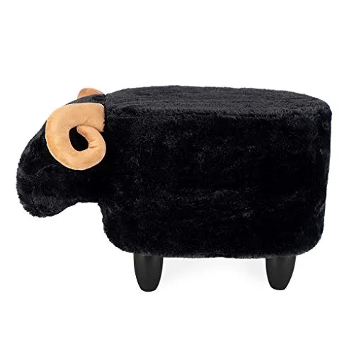 Balvi Sgabello Le Mouton Colore Nero Forma di Pecora Gambe Legno Poliestere/Legno