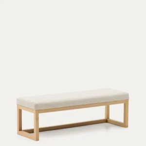 Bank Loya di Beige Chenille e Beech Wood 128 cm