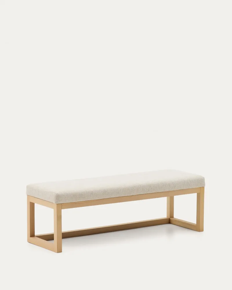 Bank Loya di Beige Chenille e Beech Wood 128 cm