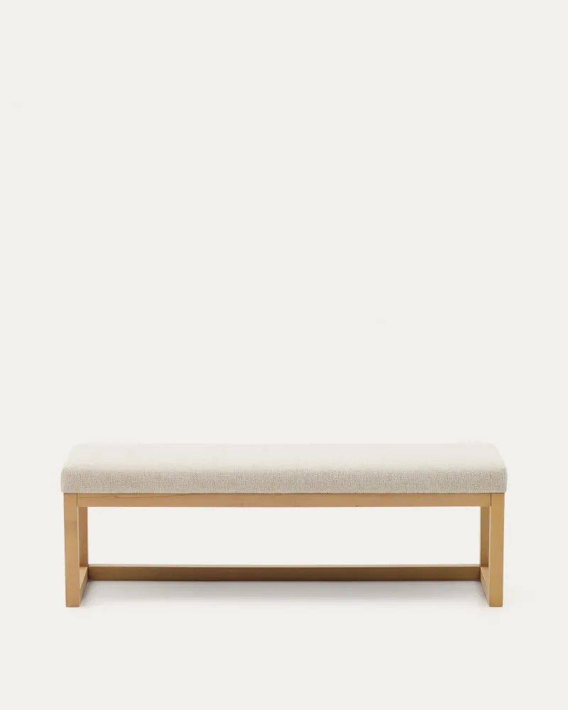 Bank Loya di Beige Chenille e Beech Wood 128 cm