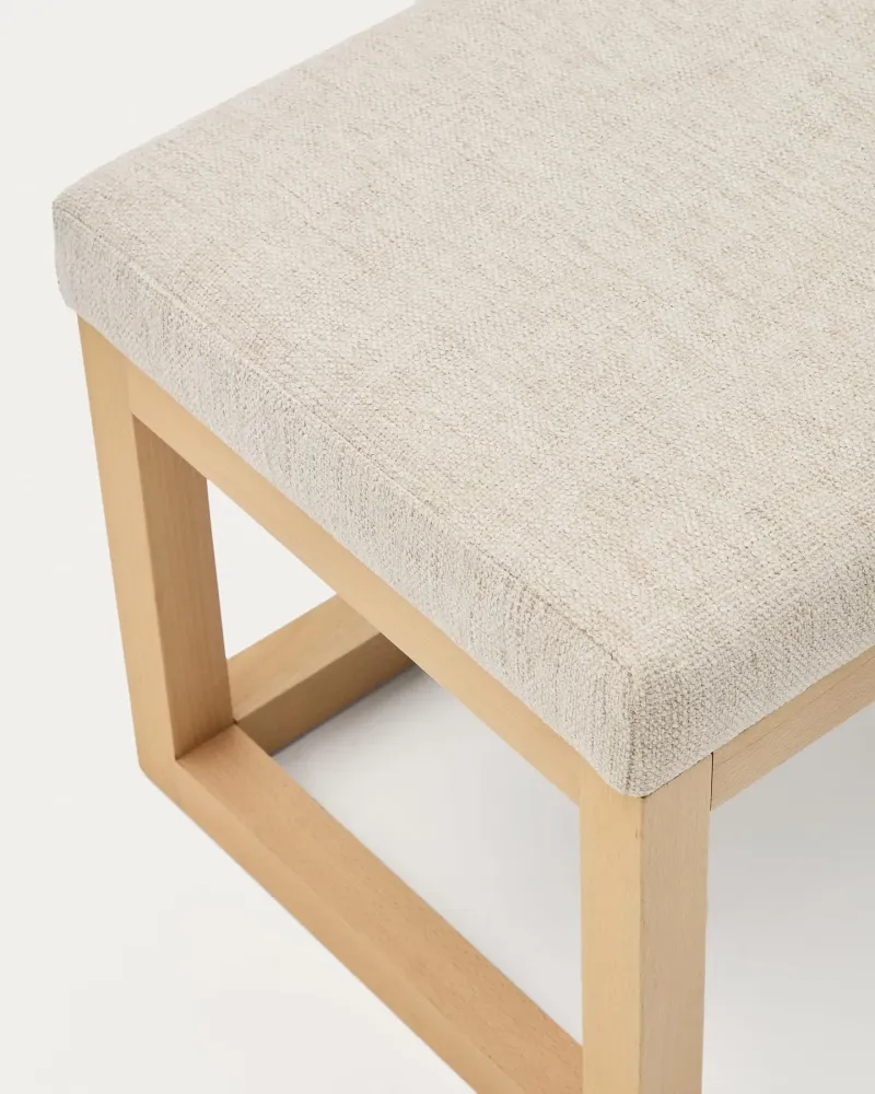 Bank Loya di Beige Chenille e Beech Wood 128 cm