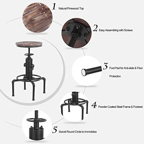 Bar Stool Metallo Industrial Style Altezza Regolabile 360 ° di Rotazione con poggiapiedi Durevole Home Furnishing Comodo c...