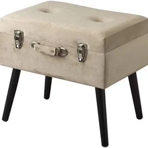 Baroni Pouf Valigia Contenitore Velluto, Puff Sgabello Portaoggetti, Pouff Poggiapiedi Salotto, Camera con Zampe Legno, Co...