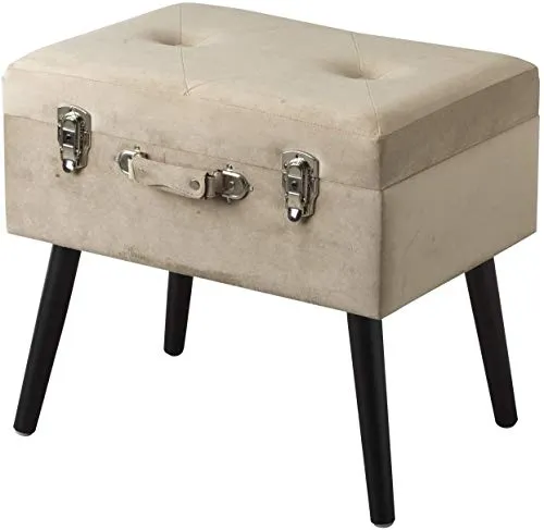 Baroni Pouf Valigia Contenitore Velluto, Puff Sgabello Portaoggetti, Pouff Poggiapiedi Salotto, Camera con Zampe Legno, Co...