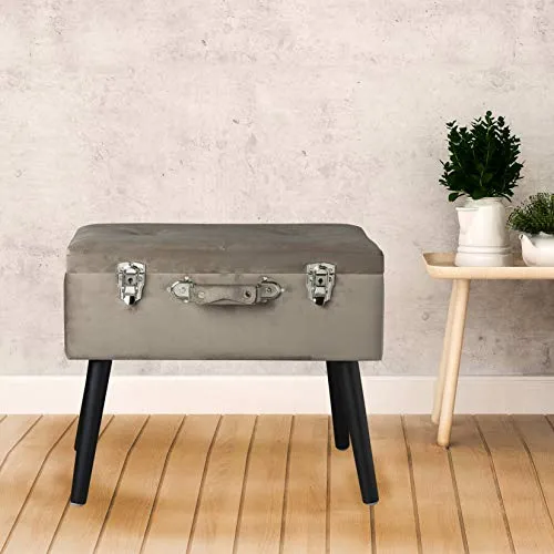 Baroni Pouf Valigia Contenitore Velluto, Puff Sgabello Portaoggetti, Pouff Poggiapiedi Salotto, Camera con Zampe Legno, Co...