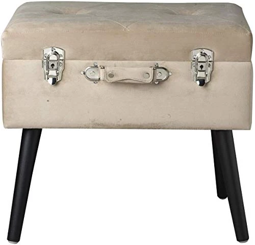 Baroni Pouf Valigia Contenitore Velluto, Puff Sgabello Portaoggetti, Pouff Poggiapiedi Salotto, Camera con Zampe Legno, Co...