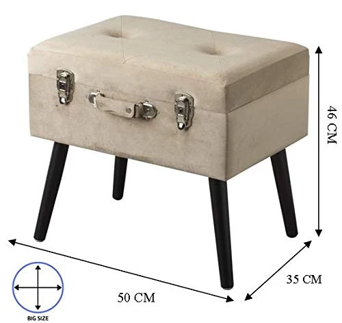 Baroni Pouf Valigia Contenitore Velluto, Puff Sgabello Portaoggetti, Pouff Poggiapiedi Salotto, Camera con Zampe Legno, Co...