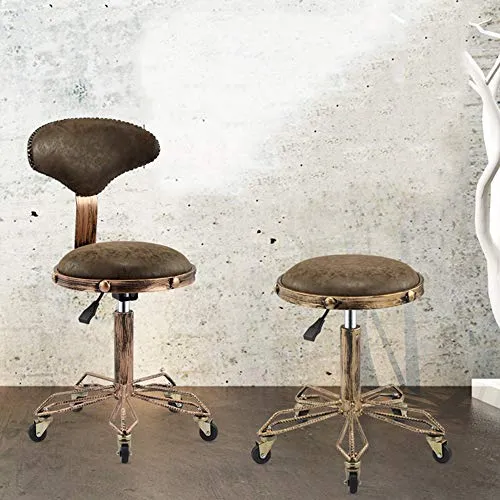 LZPQ Sgabello Girevole Con Ruote Sedia Da Pranzo Retrò Sgabello Salon Designer Rustico Vintage Cucina Pub Bar Sgabello Di...
