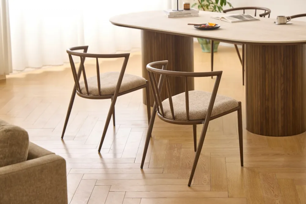Bella Sedia da pranzo - Look rovere fumé con seduta imbottita sabbia