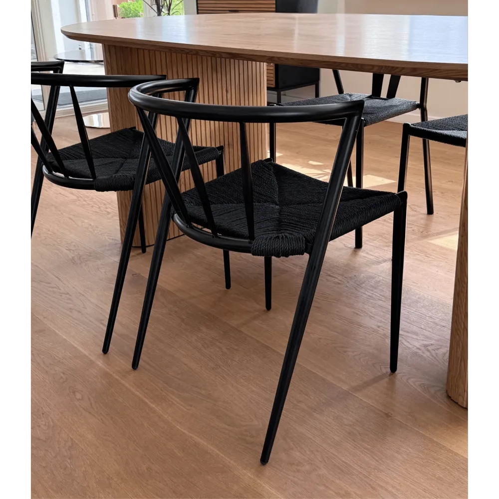 Bella - Sedia da tavolo nero/nero con seduta intrecciata