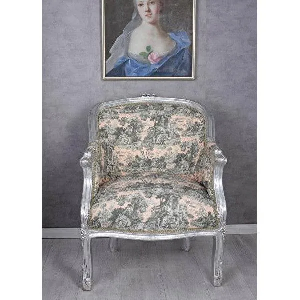 BERGERE EN CONFESSIONAL POLTRONA BAROCCA ARGENTO ROCOCO ROSA